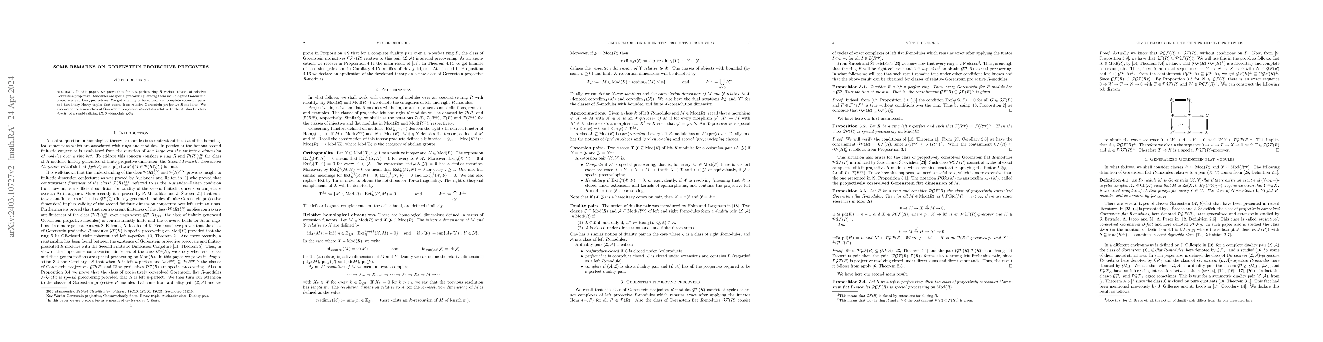 Thumbnail for Some Remarks on Gorenstein Projective Precovers