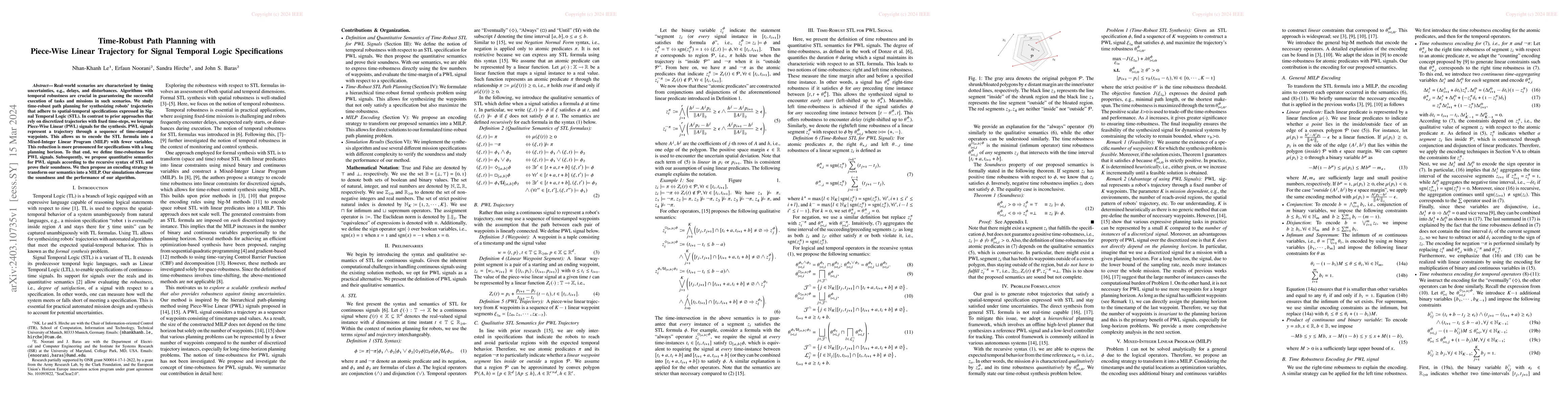 Thumbnail for Time-Robust Path Planning with Piece-Wise Linear Trajectory for Signal
  Temporal Logic Specifications