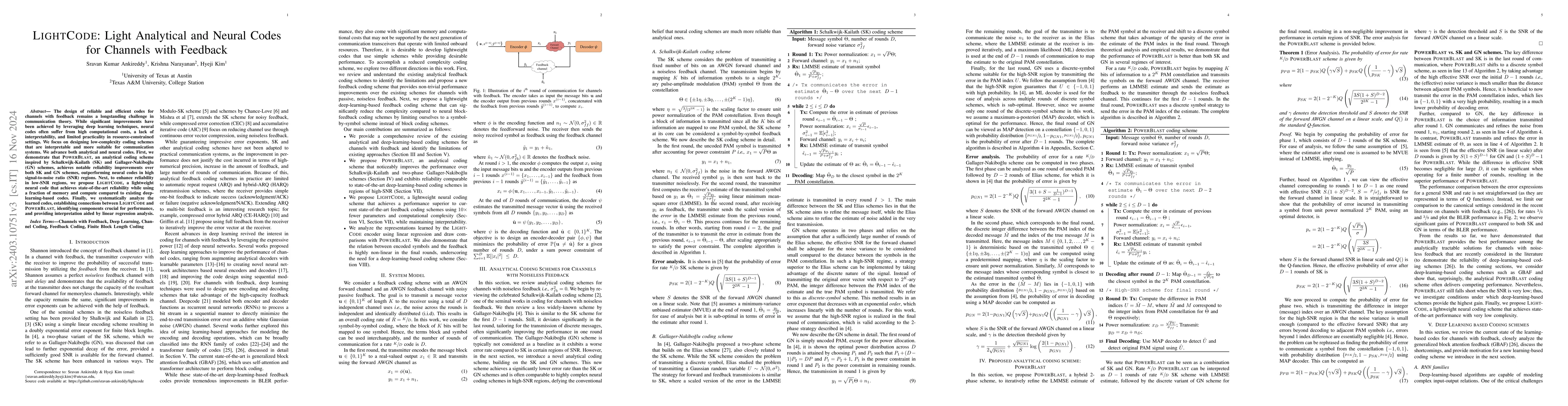 Thumbnail for LIGHTCODE: Light Analytical and Neural Codes for Channels with Feedback