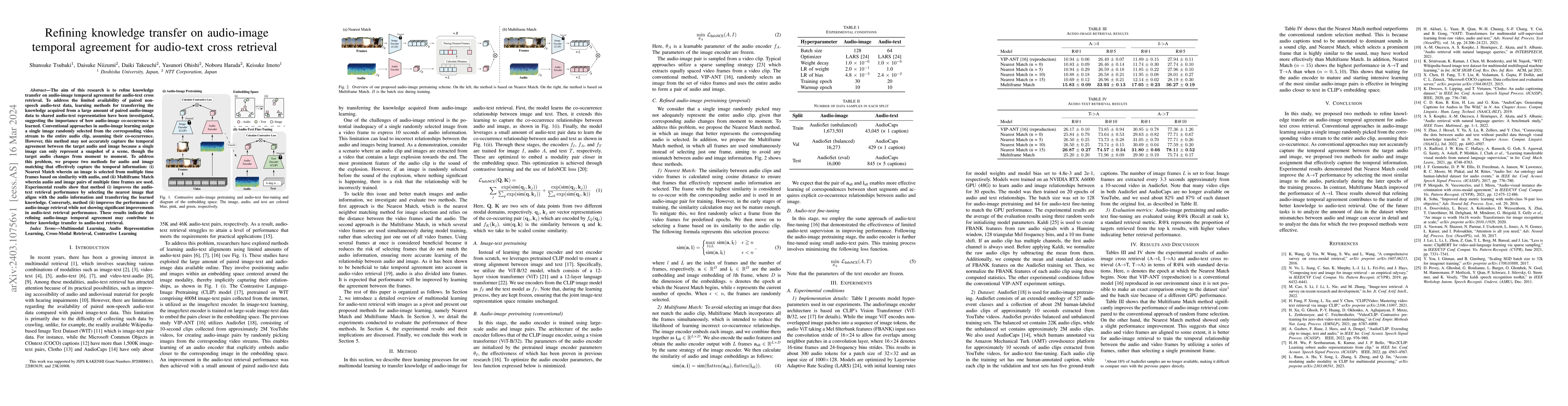 Thumbnail for Refining Knowledge Transfer on Audio-Image Temporal Agreement for
  Audio-Text Cross Retrieval
