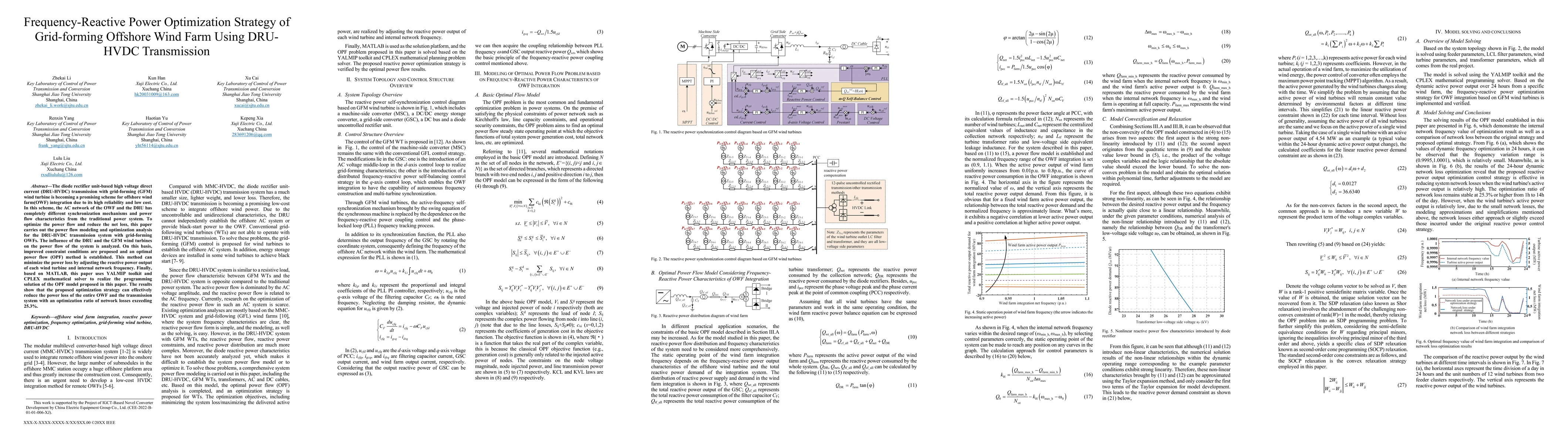 Thumbnail for Frequency-Reactive Power Optimization Strategy of Grid-forming Offshore
  Wind Farm Using DRU-HVDC Transmission
