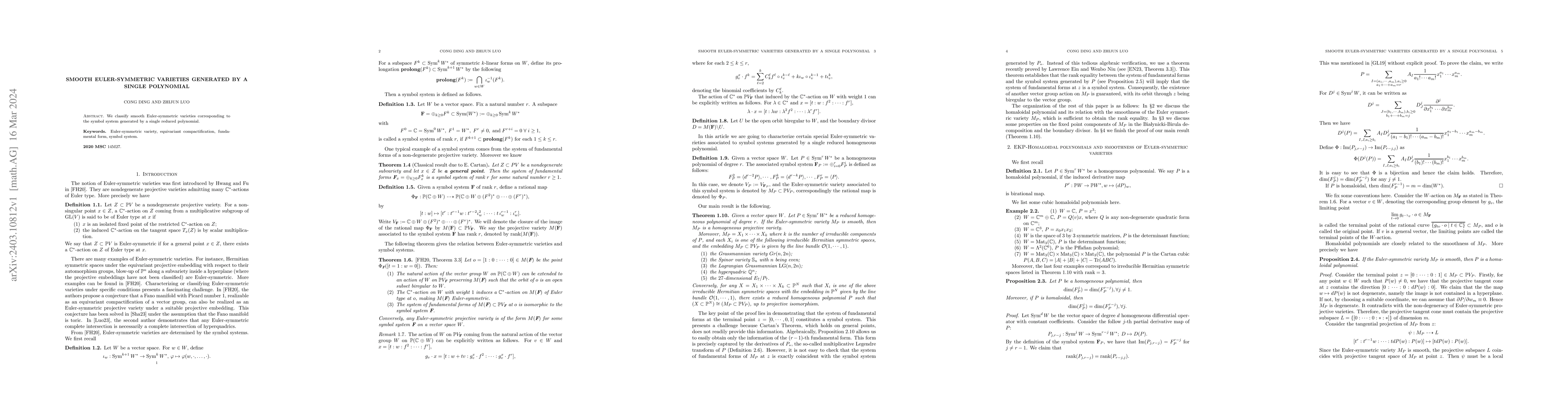 Thumbnail for Smooth Euler-symmetric varieties generated by a single polynomial
