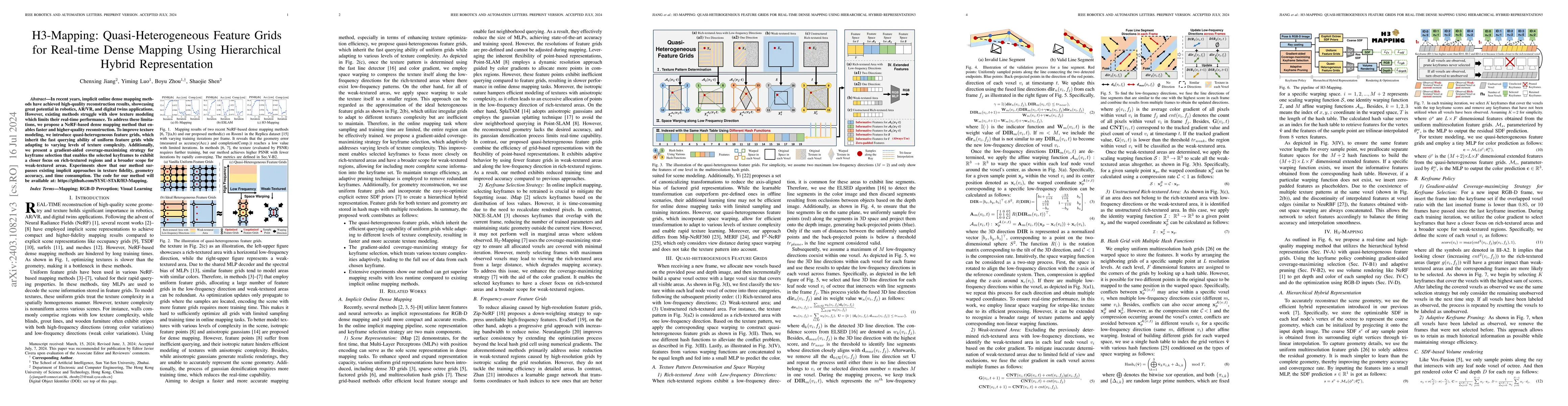 Thumbnail for H3-Mapping: Quasi-Heterogeneous Feature Grids for Real-time Dense
  Mapping Using Hierarchical Hybrid Representation