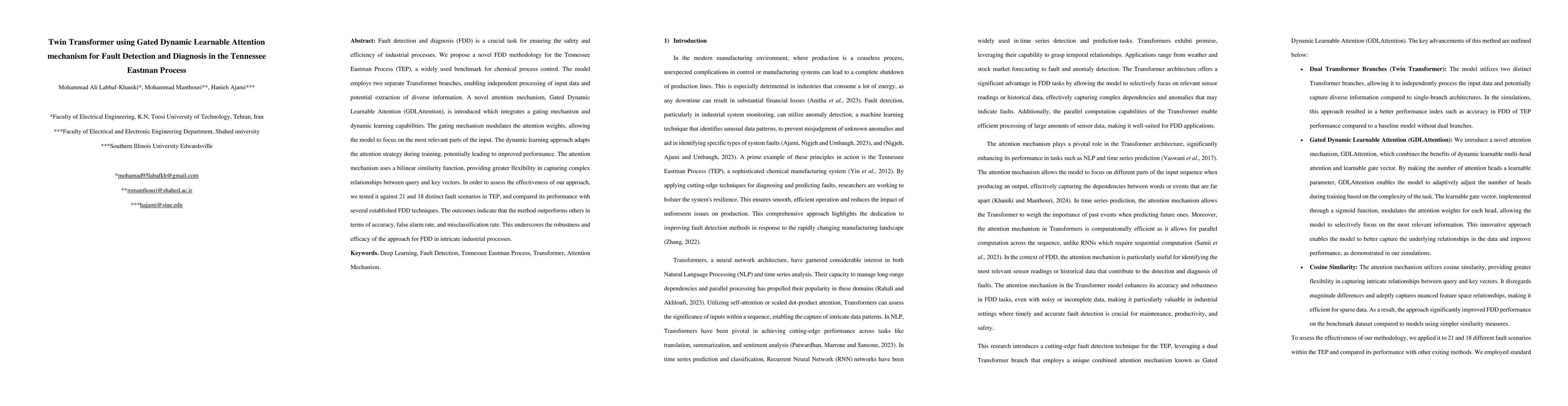 Thumbnail for Twin Transformer using Gated Dynamic Learnable Attention mechanism for
  Fault Detection and Diagnosis in the Tennessee Eastman Process