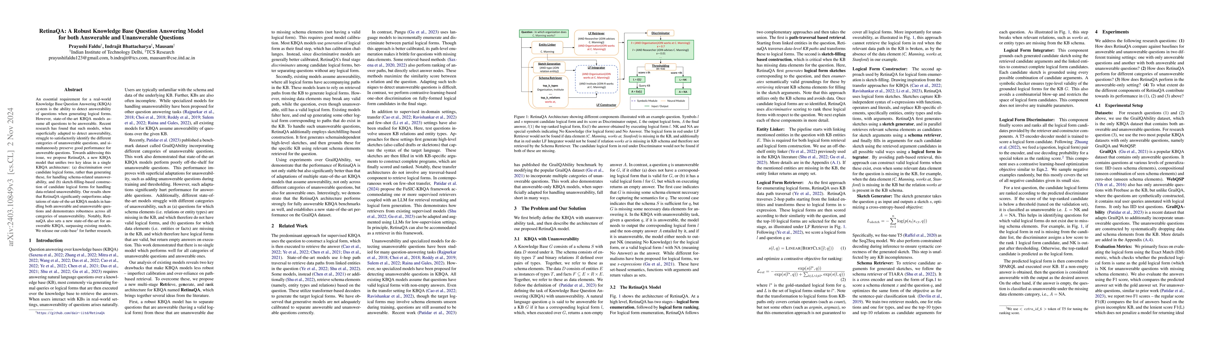 Thumbnail for RetinaQA: A Robust Knowledge Base Question Answering Model for both
  Answerable and Unanswerable Questions