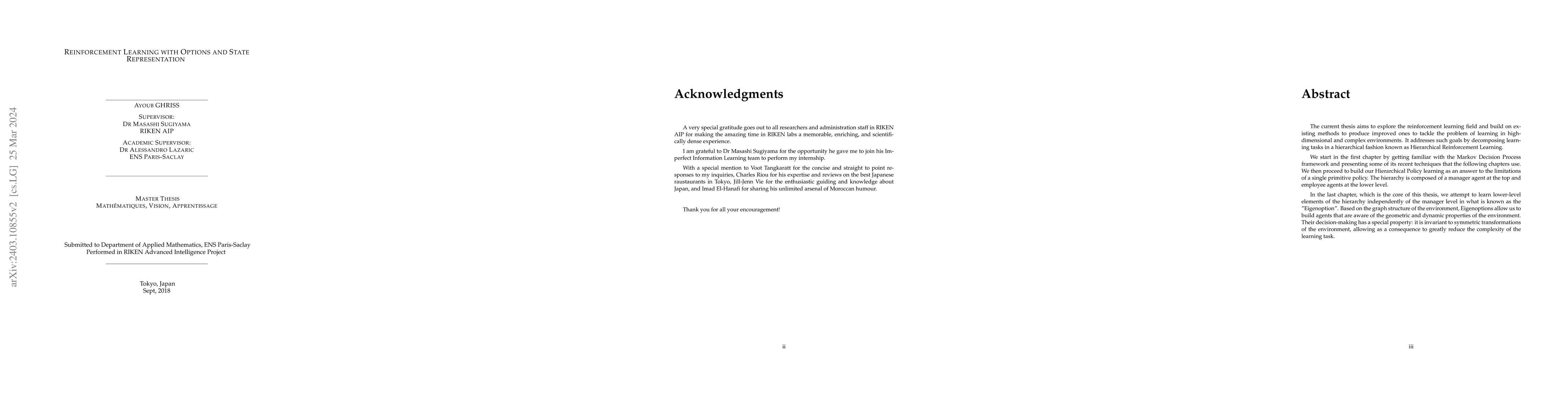 Thumbnail for Reinforcement Learning with Options and State Representation