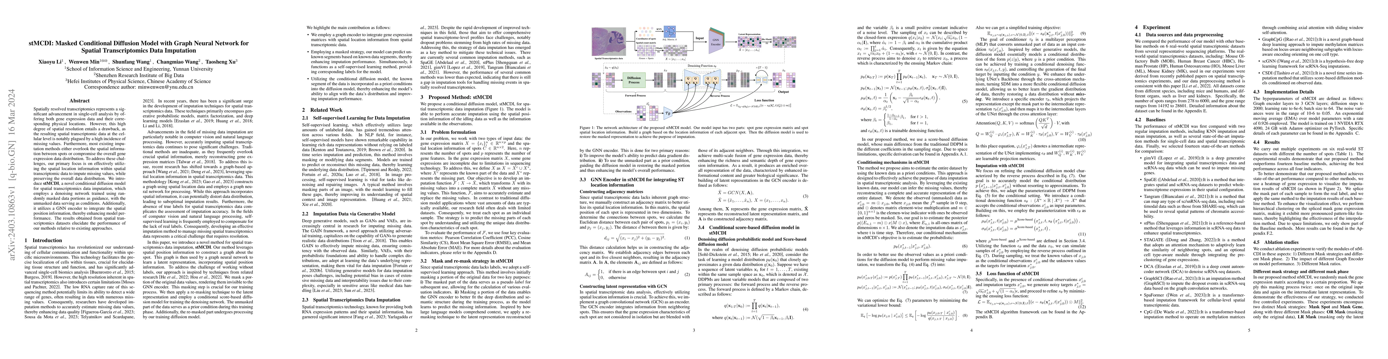 Thumbnail for stMCDI: Masked Conditional Diffusion Model with Graph Neural Network for
  Spatial Transcriptomics Data Imputation