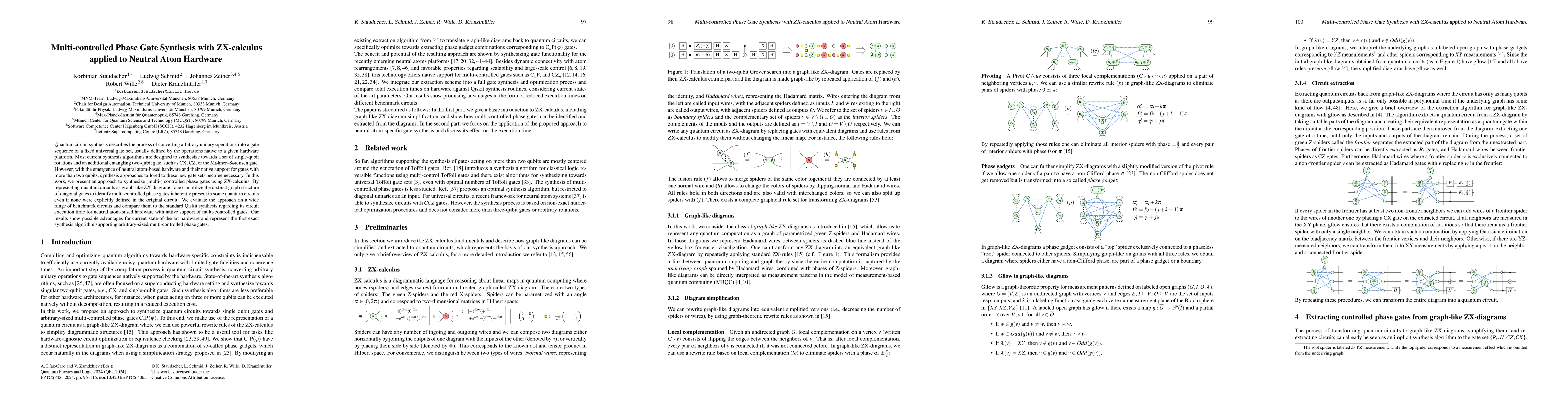 Thumbnail for Multi-controlled Phase Gate Synthesis with ZX-calculus applied to
  Neutral Atom Hardware