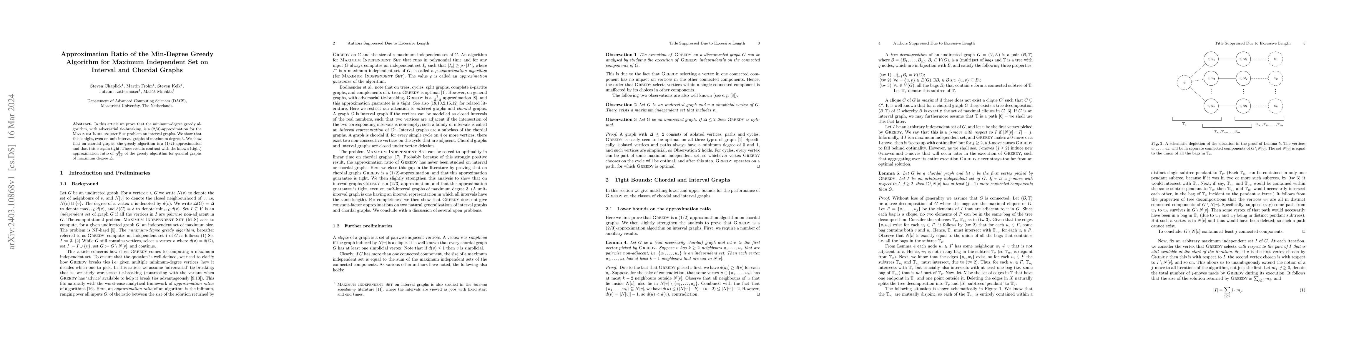 Thumbnail for Approximation Ratio of the Min-Degree Greedy Algorithm for Maximum
  Independent Set on Interval and Chordal Graphs