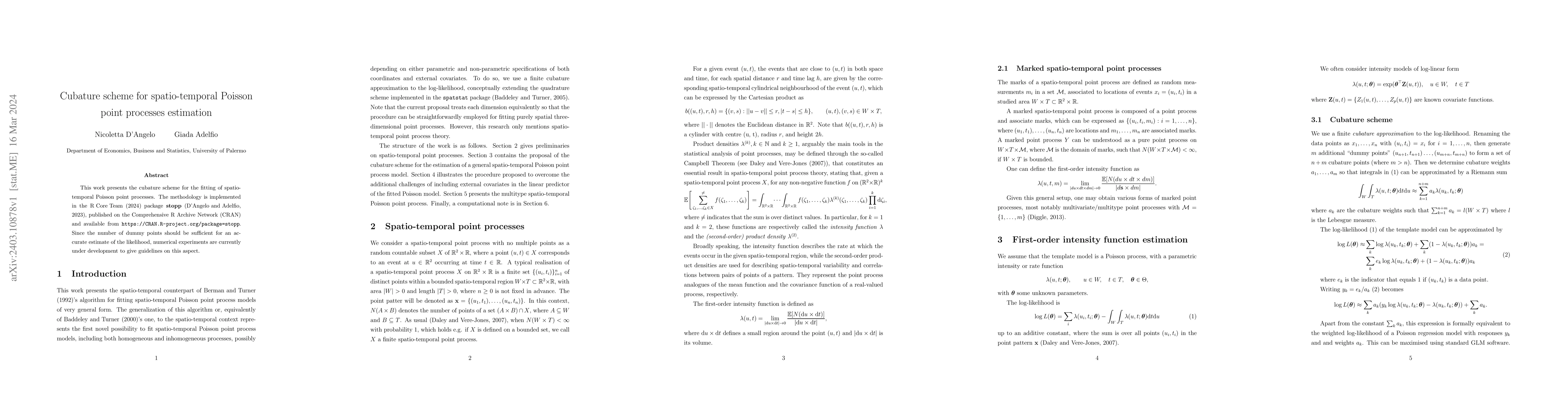 Thumbnail for Cubature scheme for spatio-temporal Poisson point processes estimation