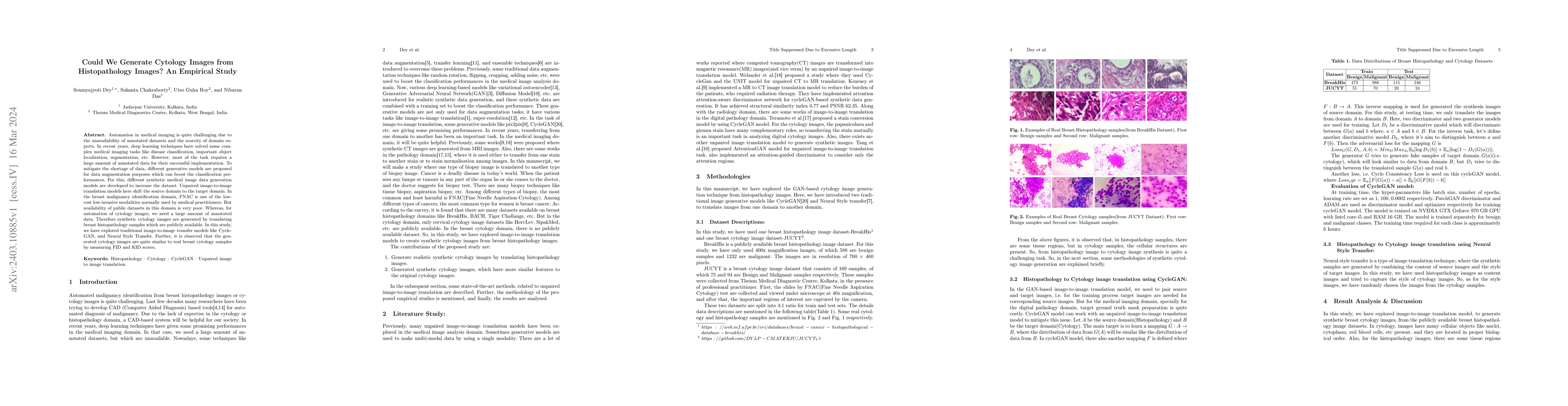 Thumbnail for Could We Generate Cytology Images from Histopathology Images? An
  Empirical Study