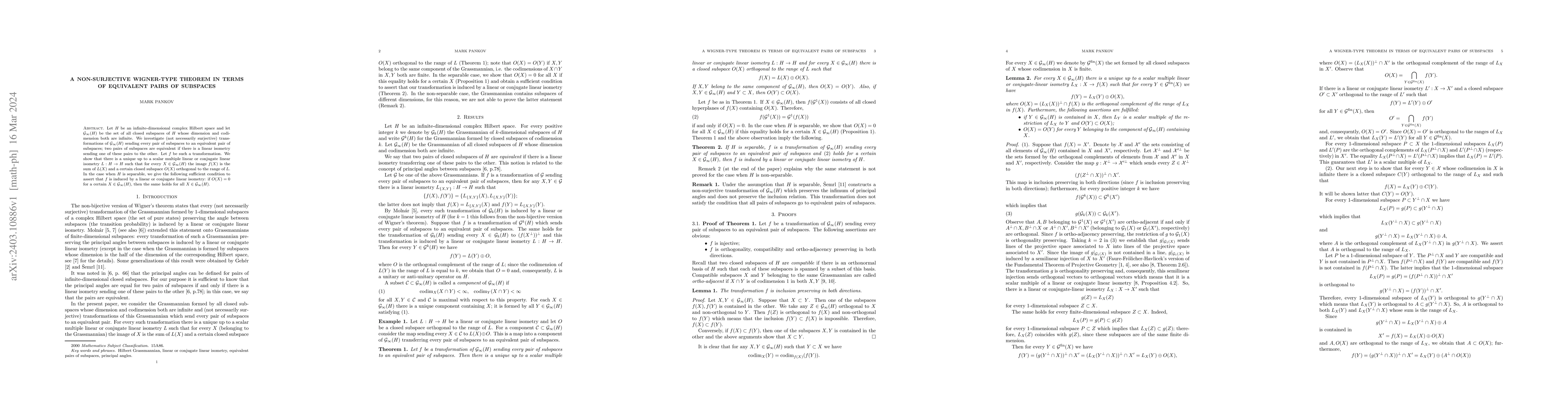 Thumbnail for A non-surjective Wigner-type theorem in terms of equivalent pairs of
  subspaces