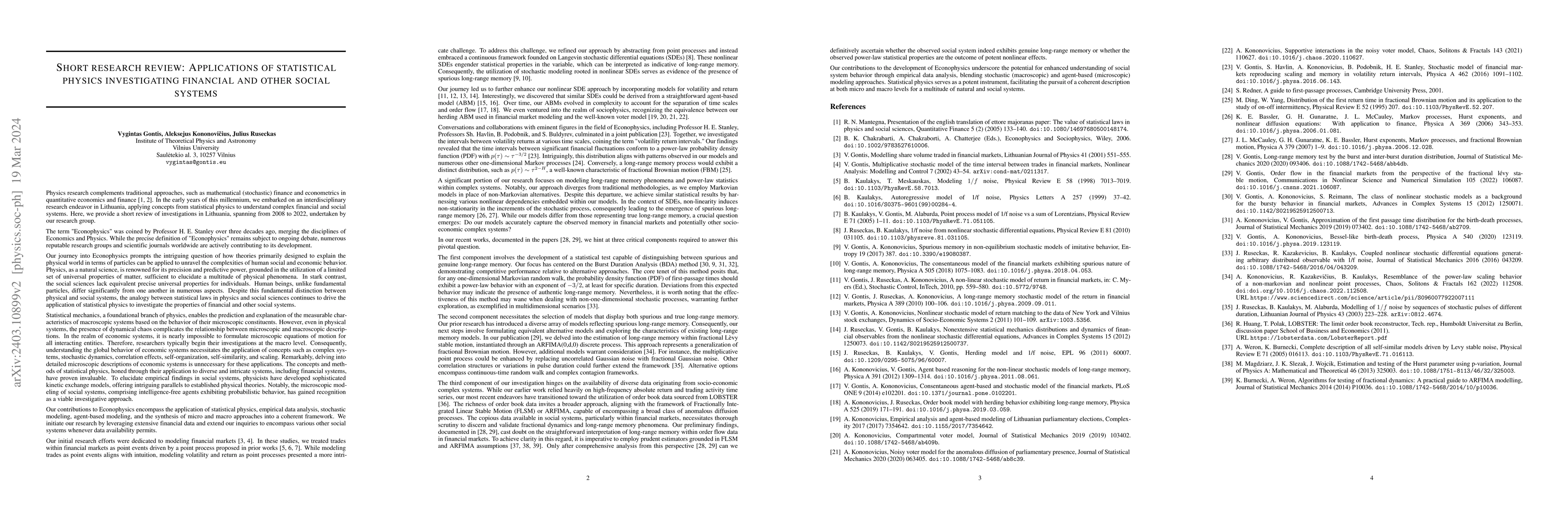 Thumbnail for Short research review: Applications of statistical physics investigating
  financial and other social systems