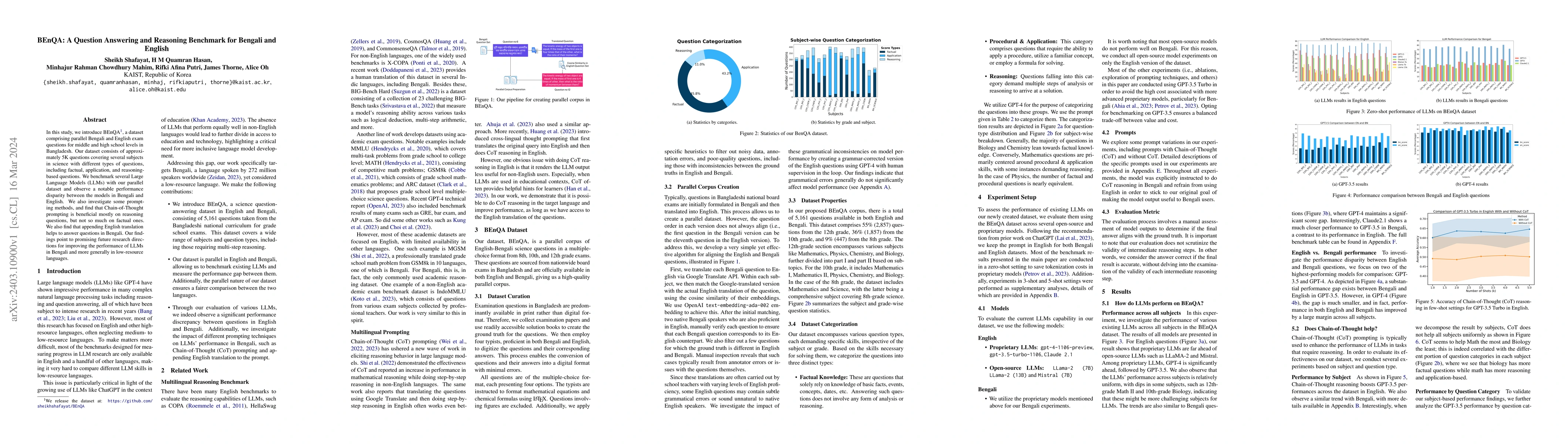 Thumbnail for BEnQA: A Question Answering and Reasoning Benchmark for Bengali and
  English