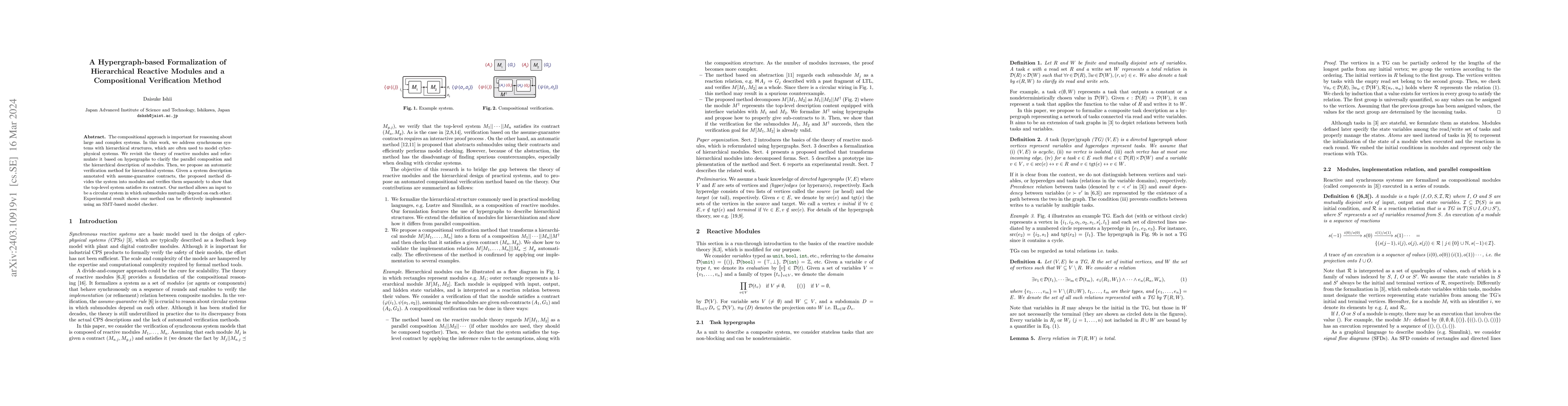 Thumbnail for A Hypergraph-based Formalization of Hierarchical Reactive Modules and a
  Compositional Verification Method