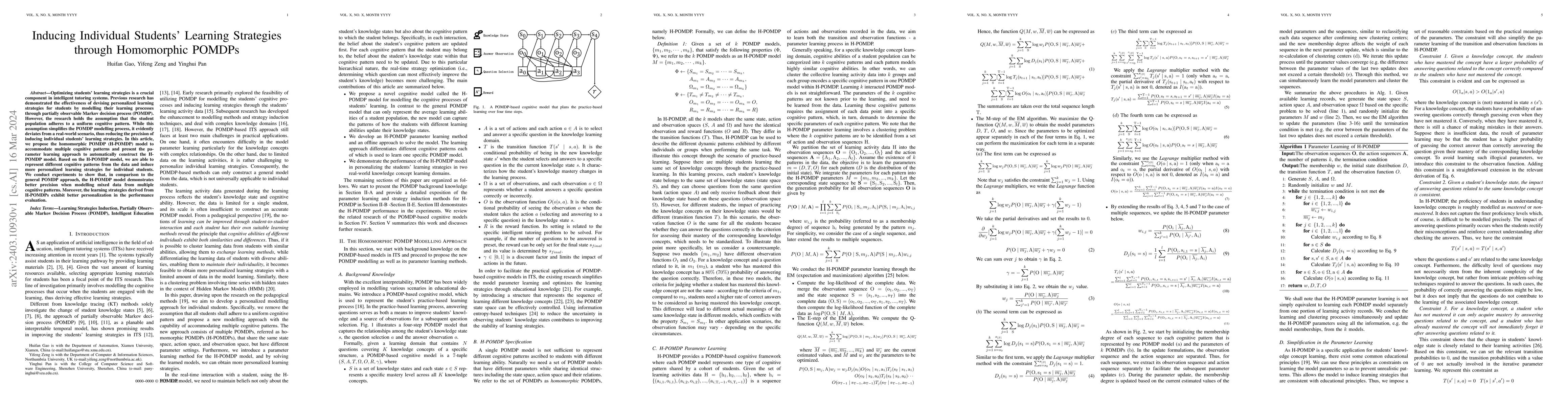 Thumbnail for Inducing Individual Students' Learning Strategies through Homomorphic
  POMDPs