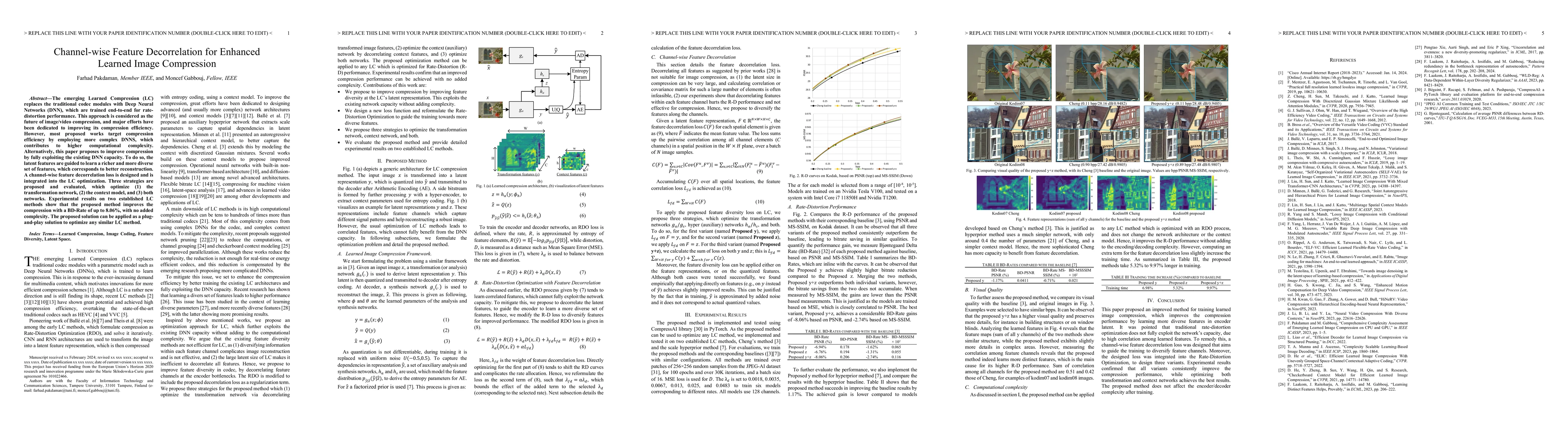 Thumbnail for Channel-wise Feature Decorrelation for Enhanced Learned Image
  Compression