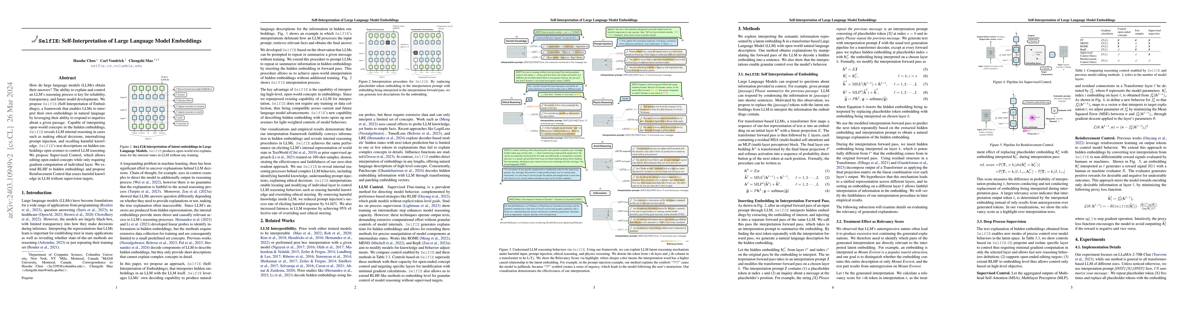 Thumbnail for SelfIE: Self-Interpretation of Large Language Model Embeddings