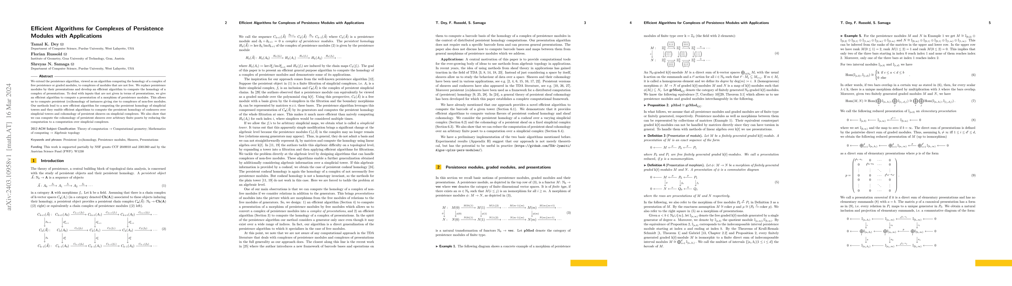 Thumbnail for Efficient Algorithms for Complexes of Persistence Modules with
  Applications