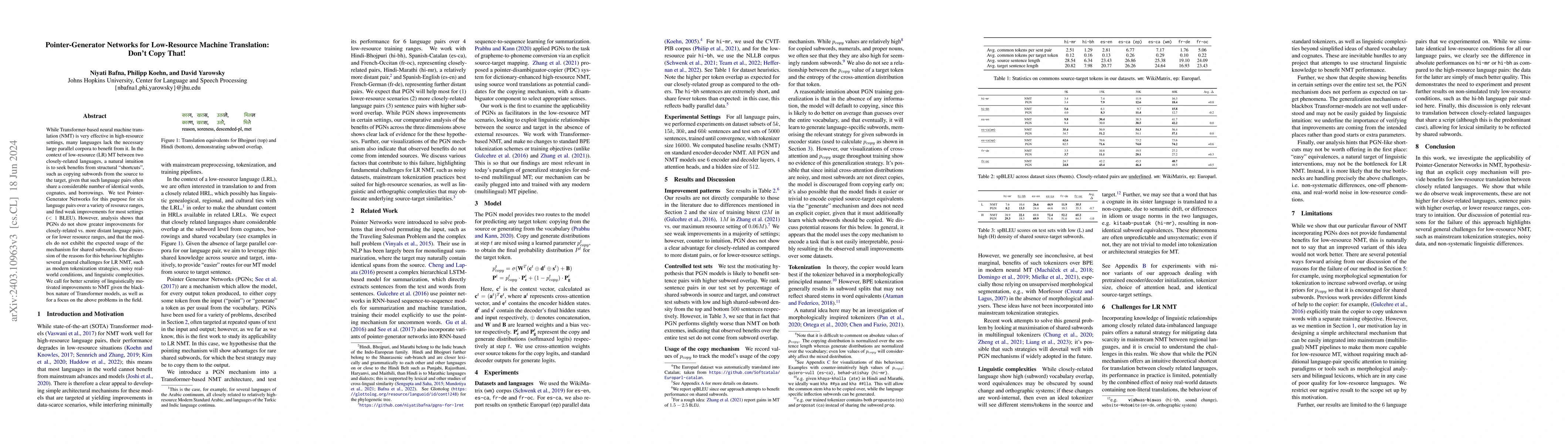 Thumbnail for Pointer-Generator Networks for Low-Resource Machine Translation: Don't
  Copy That!