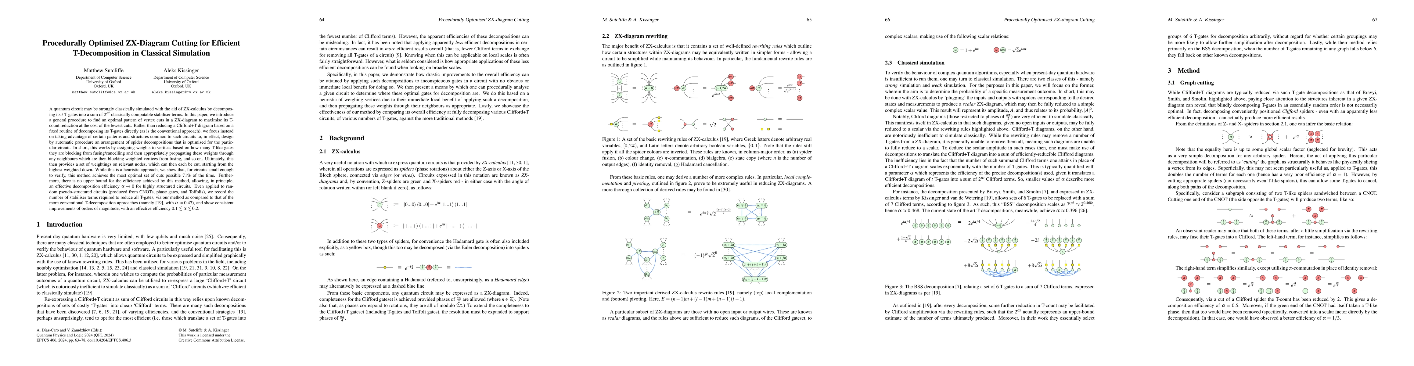Thumbnail for Procedurally Optimised ZX-Diagram Cutting for Efficient T-Decomposition
  in Classical Simulation