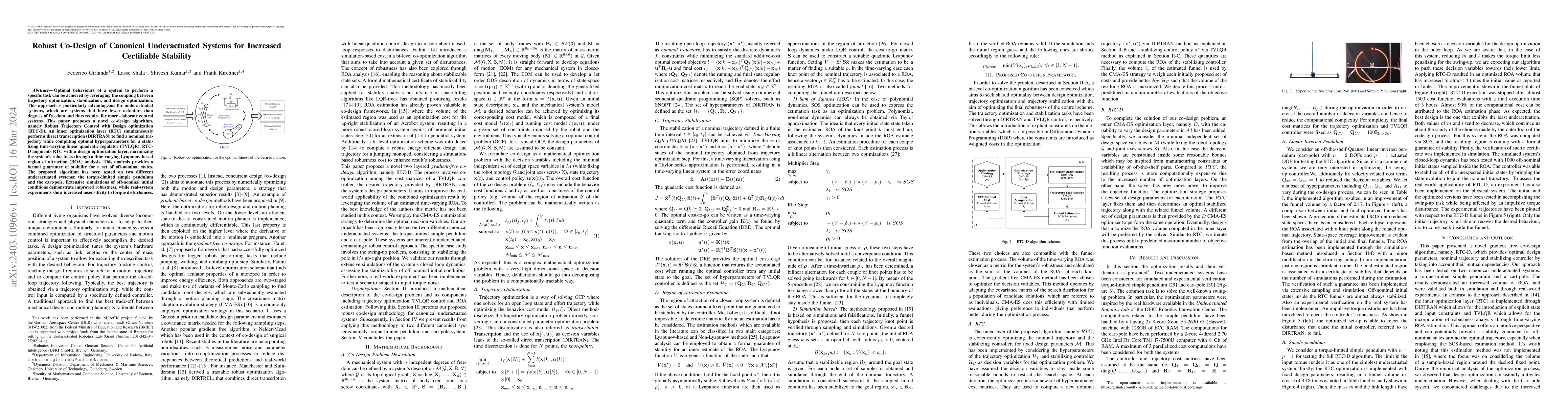 Thumbnail for Robust Co-Design of Canonical Underactuated Systems for Increased
  Certifiable Stability