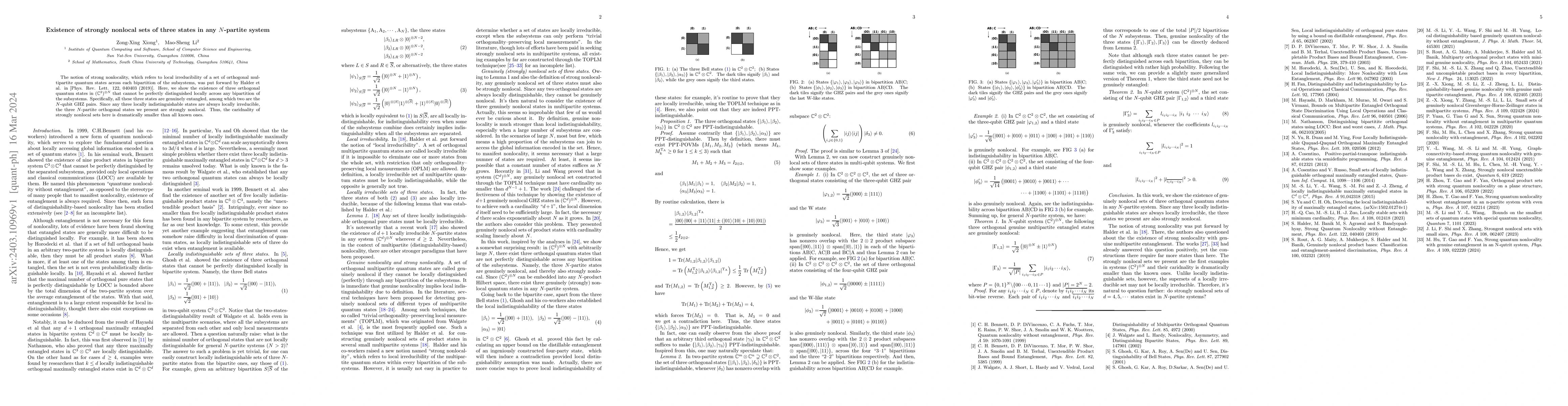 Thumbnail for Existence of strongly nonlocal sets of three states in any N-partite
  system