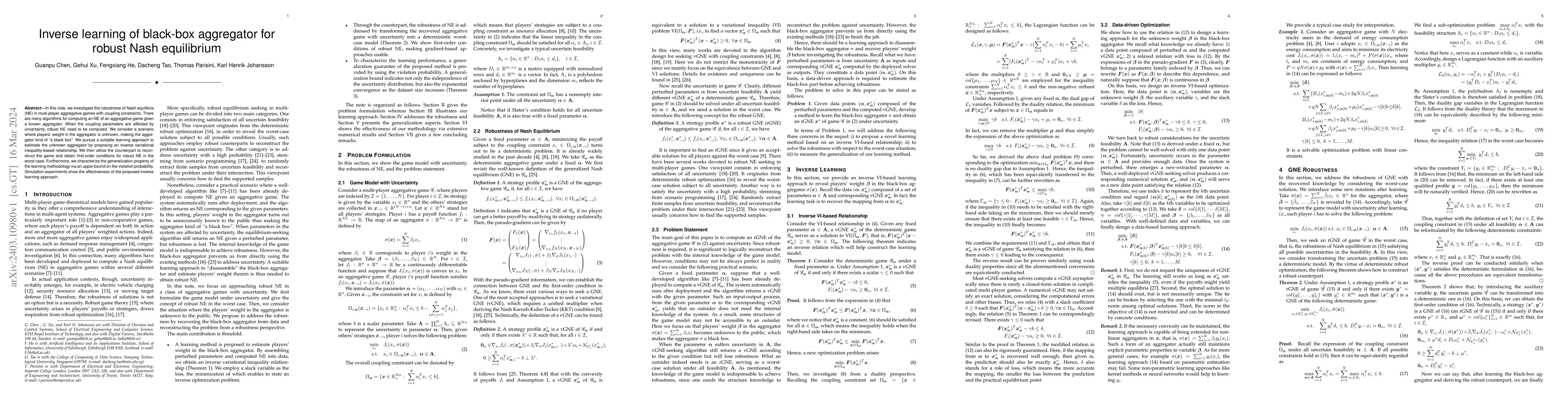 Thumbnail for Inverse learning of black-box aggregator for robust Nash equilibrium