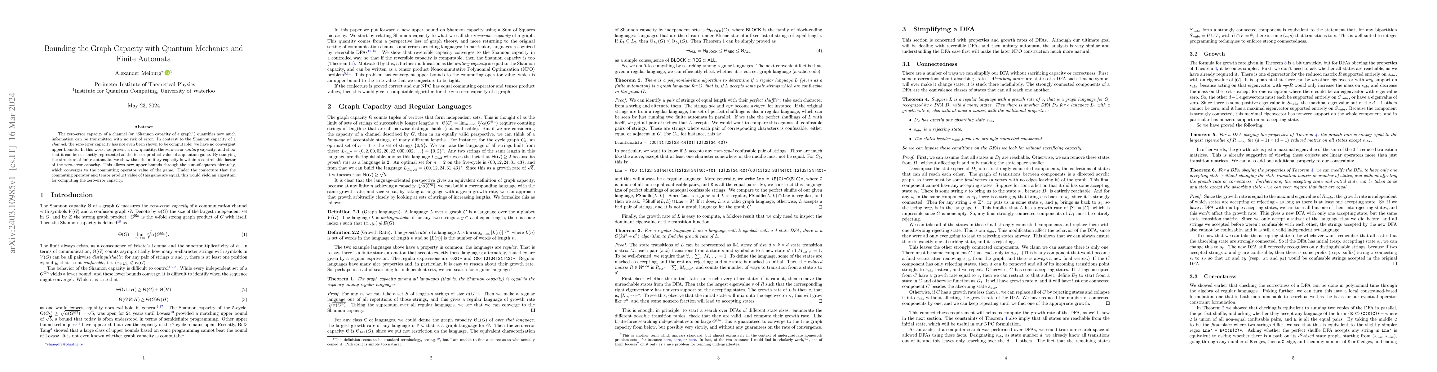 Thumbnail for Bounding the Graph Capacity with Quantum Mechanics and Finite Automata