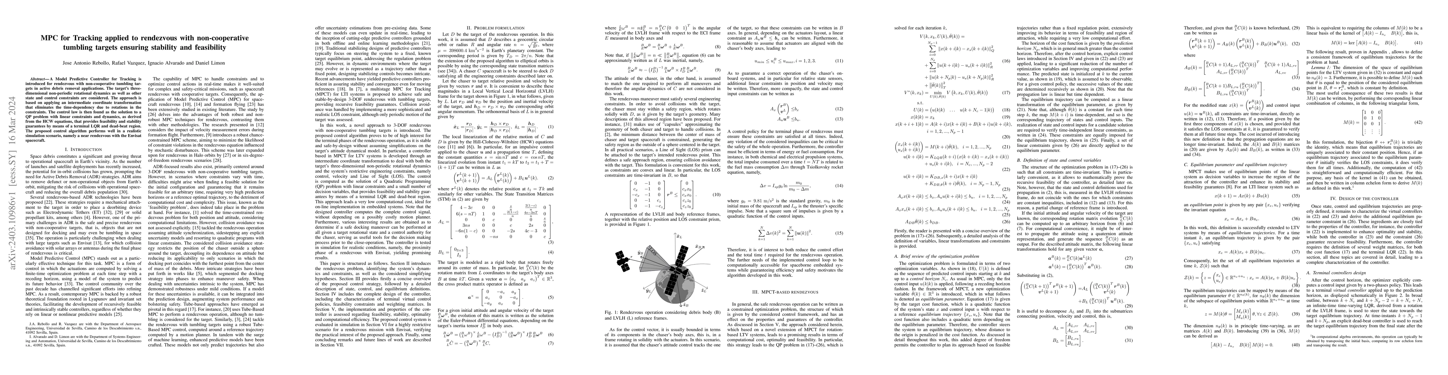 Thumbnail for MPC for Tracking applied to rendezvous with non-cooperative tumbling
  targets ensuring stability and feasibility