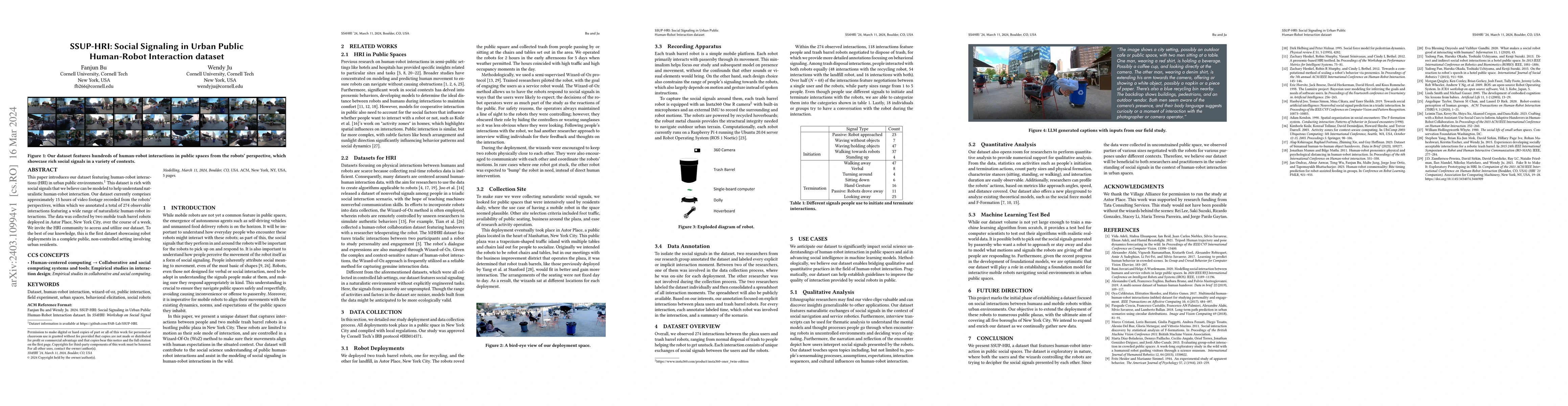 Thumbnail for SSUP-HRI: Social Signaling in Urban Public Human-Robot Interaction
  dataset