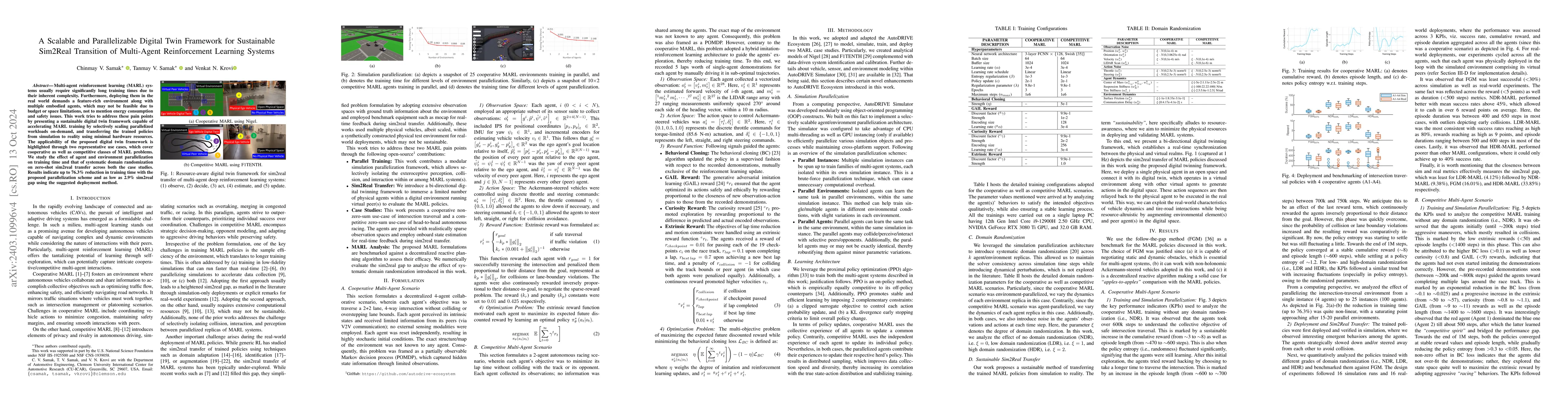 Thumbnail for A Scalable and Parallelizable Digital Twin Framework for Sustainable
  Sim2Real Transition of Multi-Agent Reinforcement Learning Systems