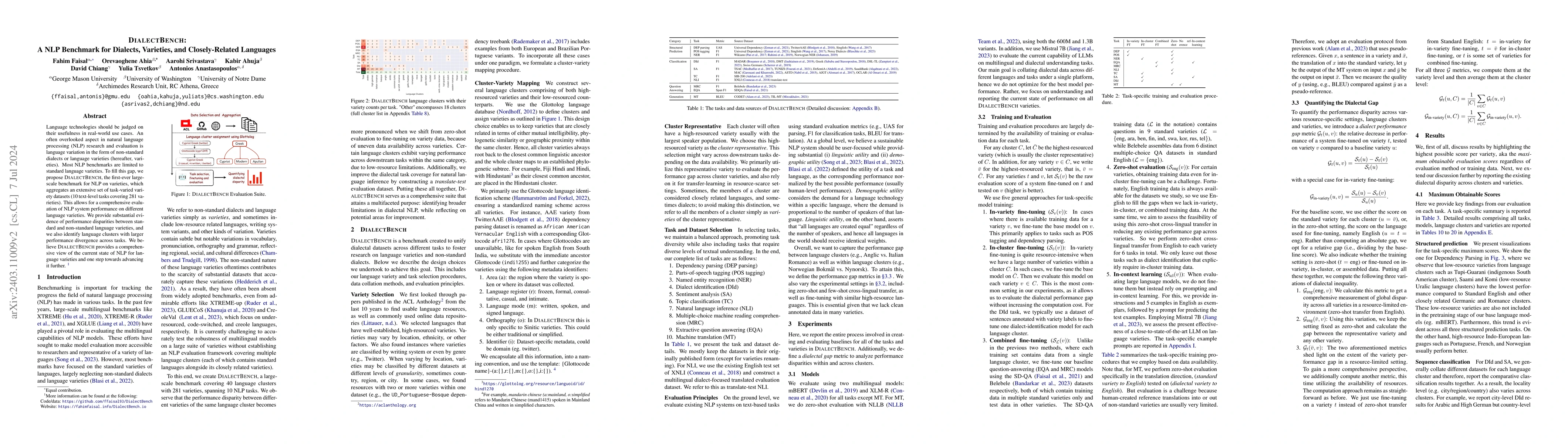 Thumbnail for DIALECTBENCH: A NLP Benchmark for Dialects, Varieties, and
  Closely-Related Languages