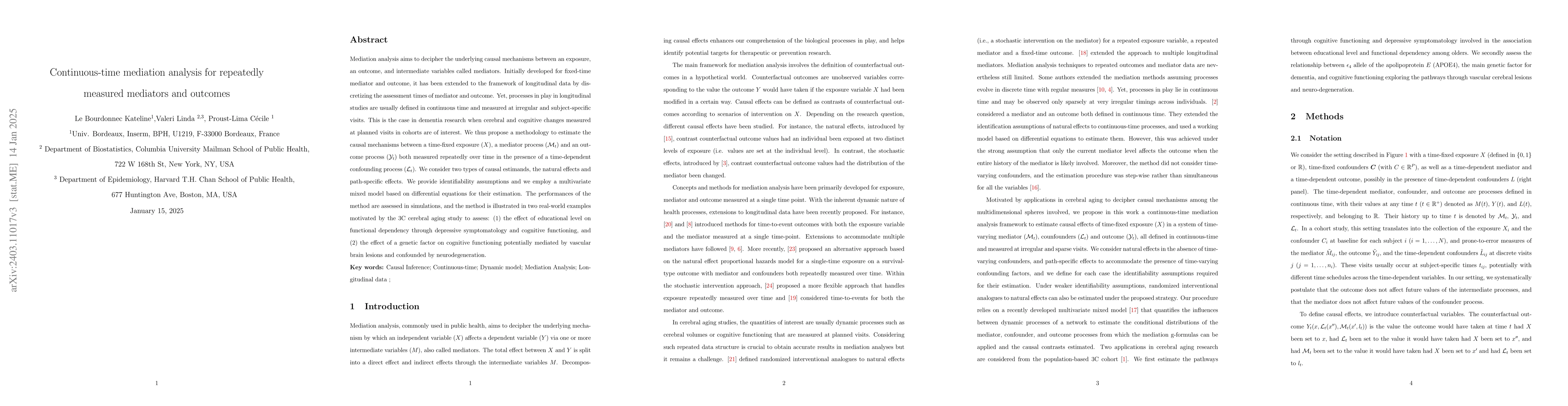 Thumbnail for Continuous-time mediation analysis for repeatedly measured mediators and
  outcomes