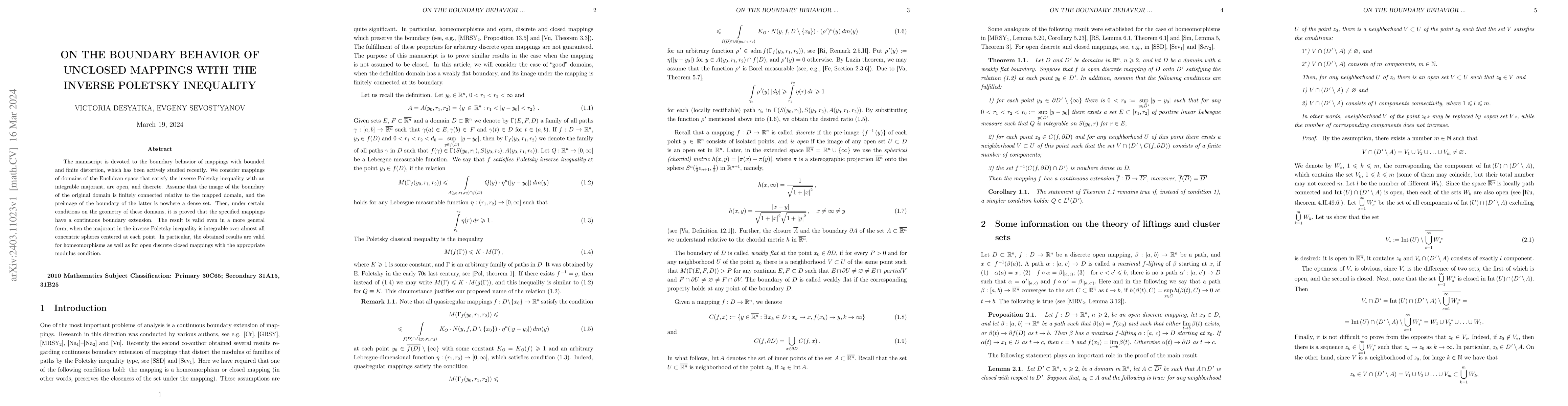 Thumbnail for On the boundary behavior of unclosed mappings with the inverse Poletsky
  inequality
