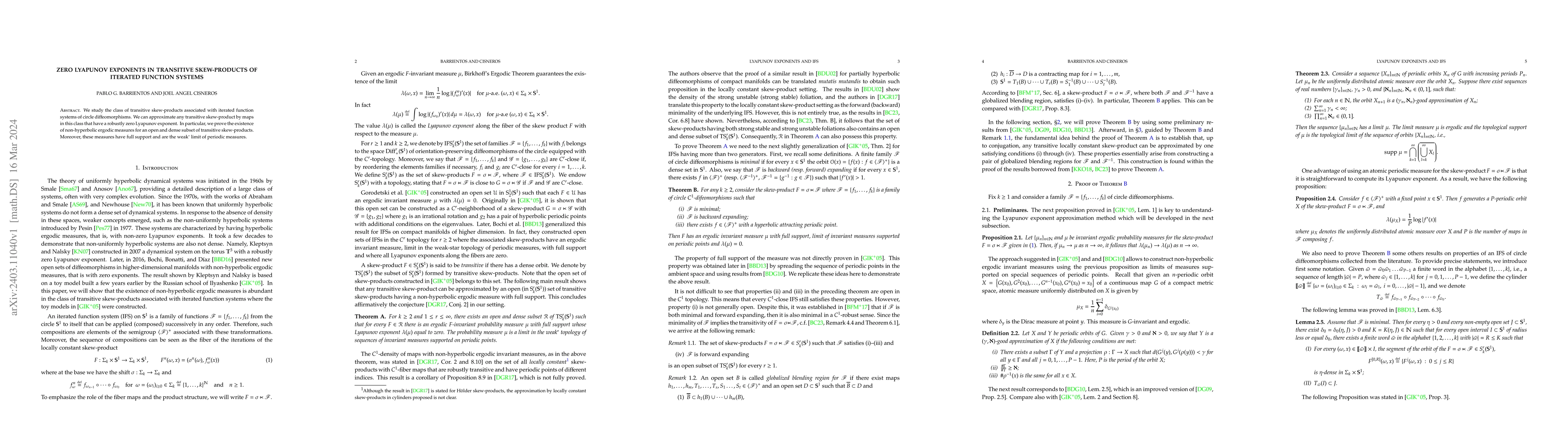 Thumbnail for Zero Lyapunov Exponents in Transitive Skew-products of Iterated Function
  Systems