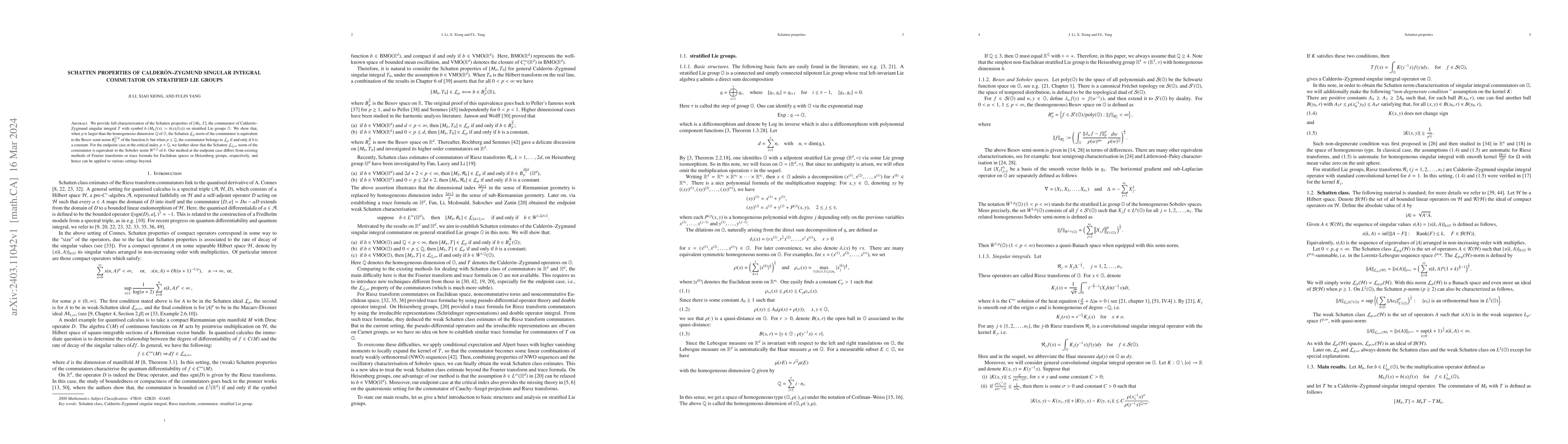 Thumbnail for Schatten Properties of Calder\'{o}n--Zygmund Singular Integral
  Commutator on stratified Lie groups