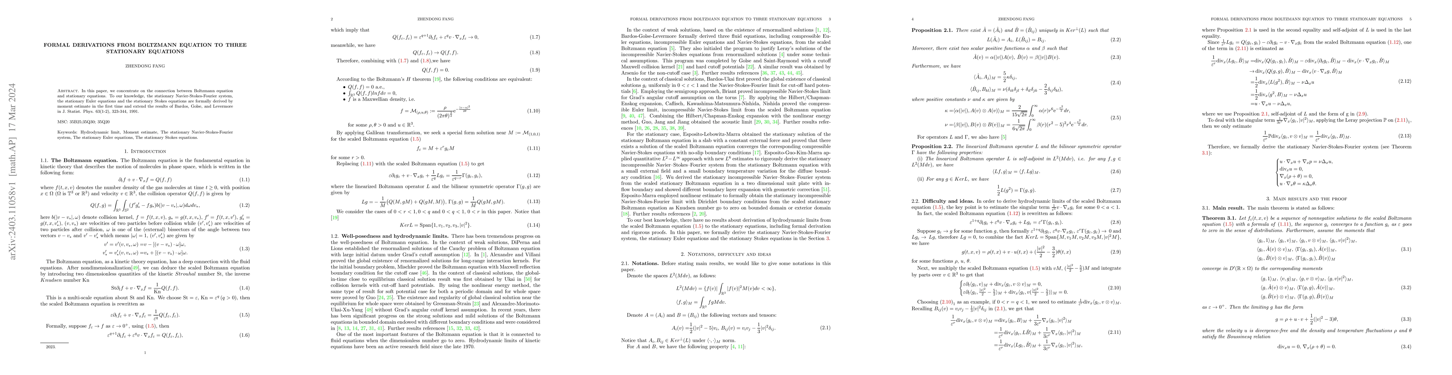 Thumbnail for Formal derivations from Boltzmann equation to three stationary equations