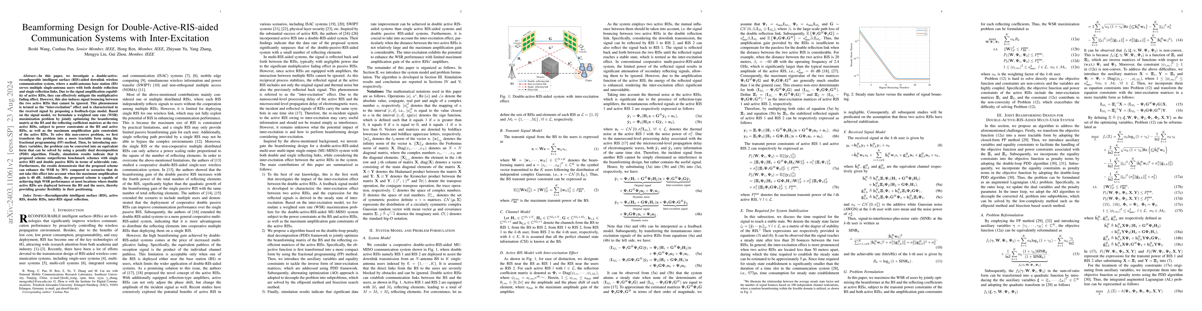 Thumbnail for Beamforming Design for Double-Active-RIS-aided Communication Systems
  with Inter-Excitation