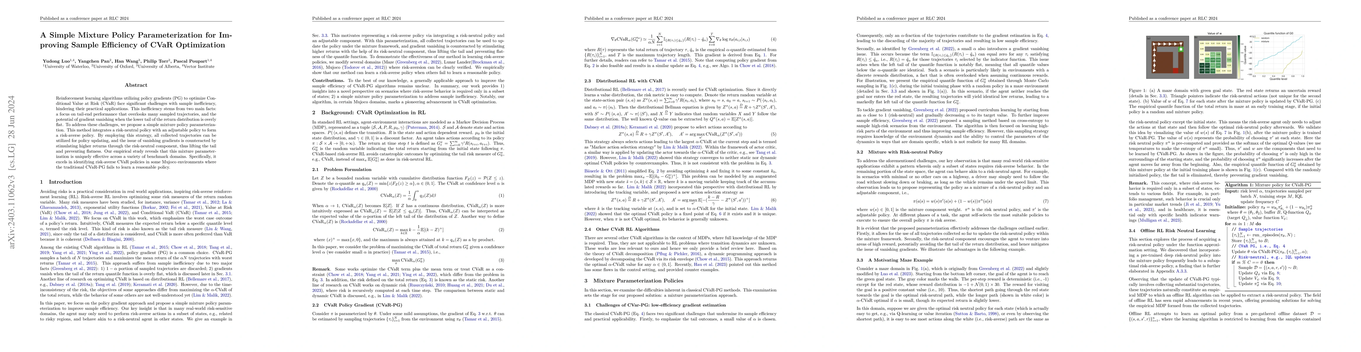 Thumbnail for A Simple Mixture Policy Parameterization for Improving Sample Efficiency
  of CVaR Optimization