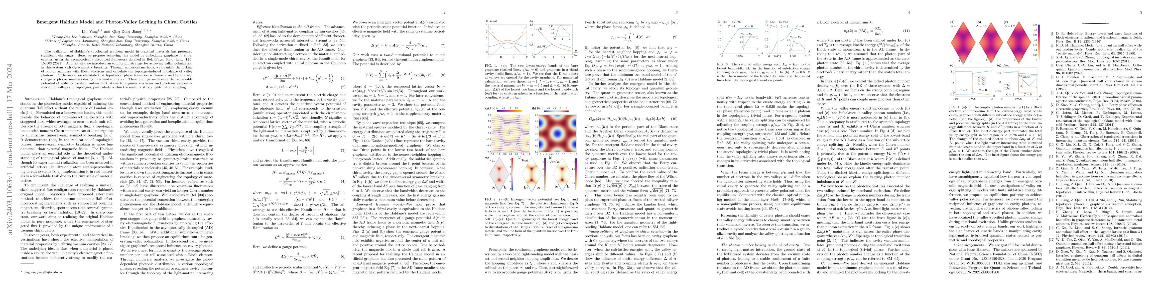 Thumbnail for Emergent Haldane Model and Photon-Valley Locking in Chiral Cavities