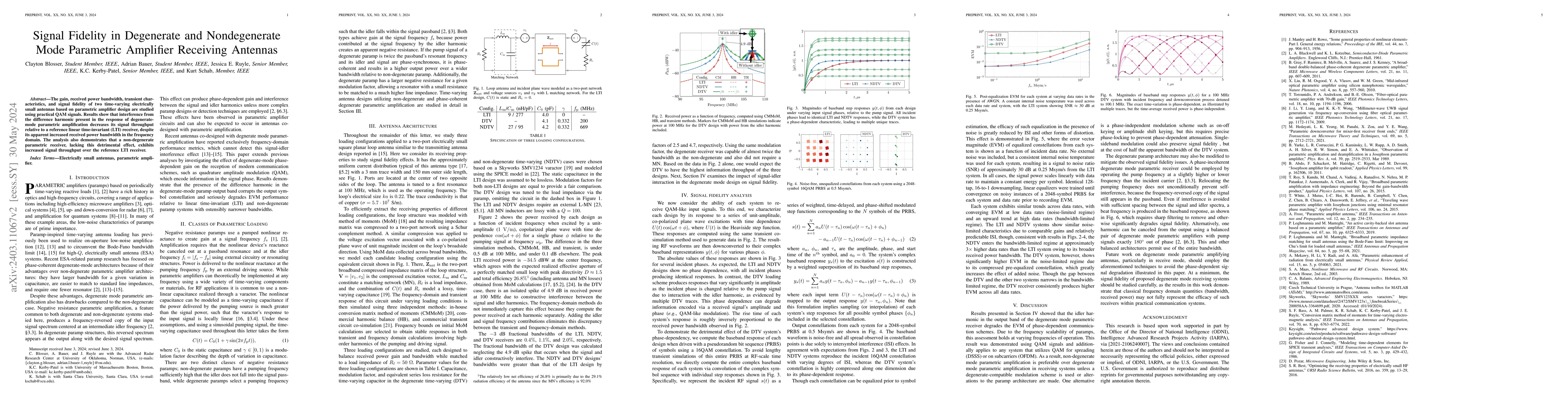 Thumbnail for Signal Fidelity in Degenerate and Nondegenerate Mode Parametric
  Amplifier Receiving Antennas