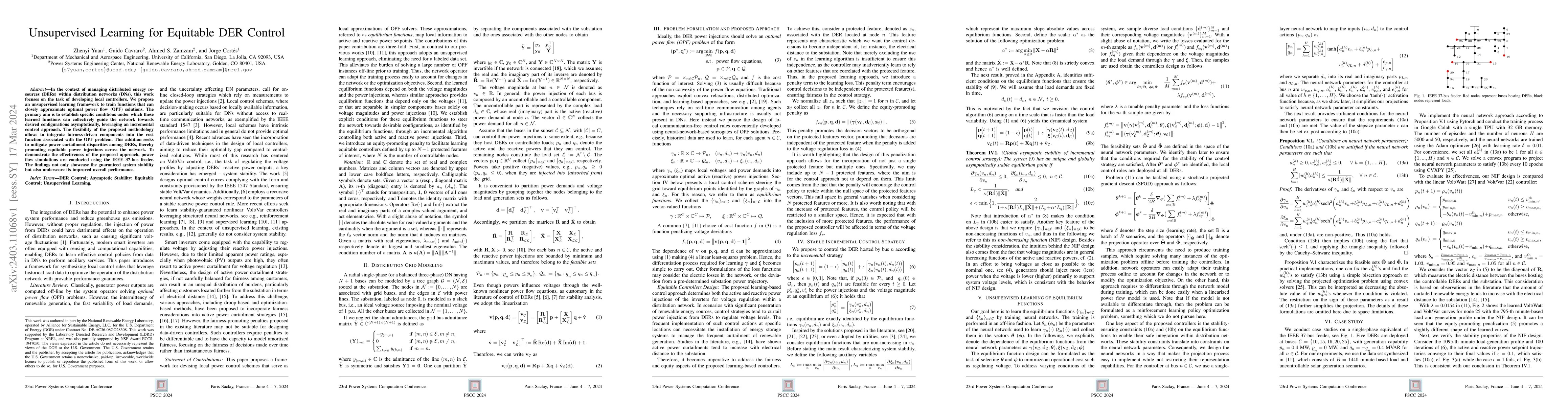 Thumbnail for Unsupervised Learning for Equitable DER Control