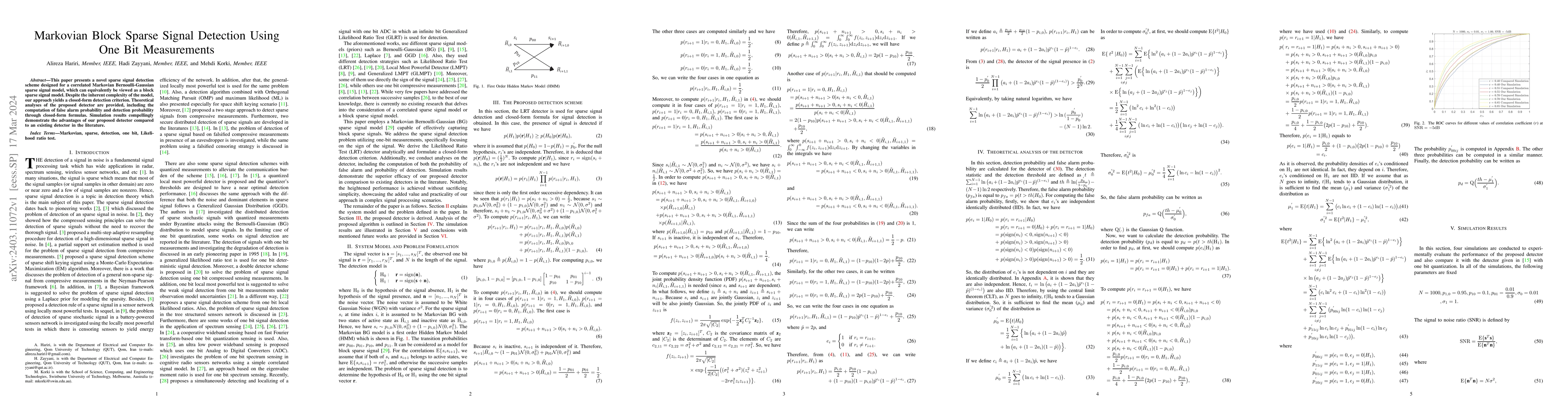 Thumbnail for Markovian Block Sparse Signal Detection Using One Bit Measurements