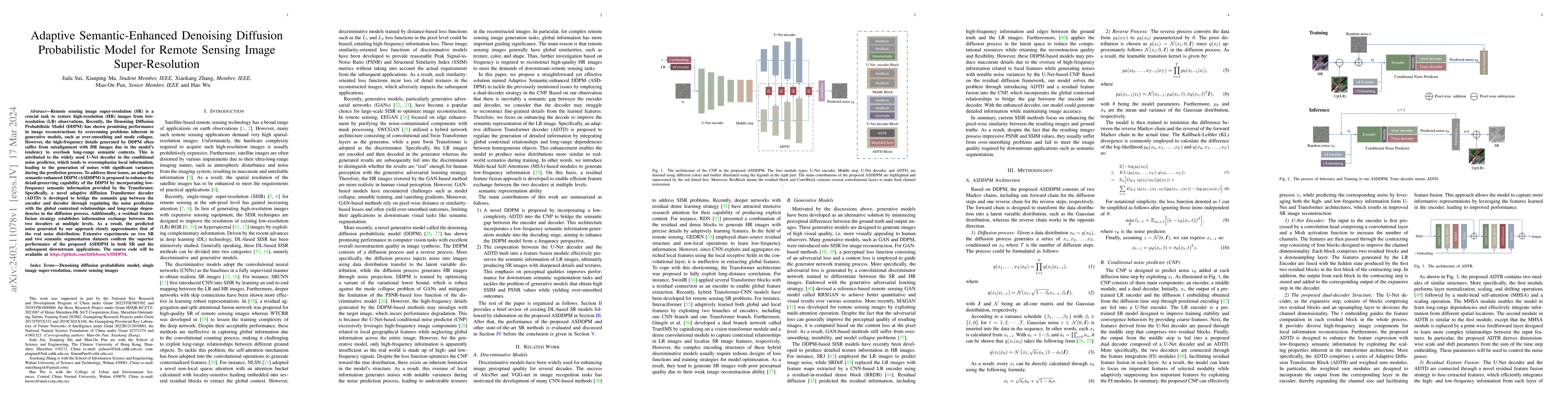 Thumbnail for Adaptive Semantic-Enhanced Denoising Diffusion Probabilistic Model for
  Remote Sensing Image Super-Resolution