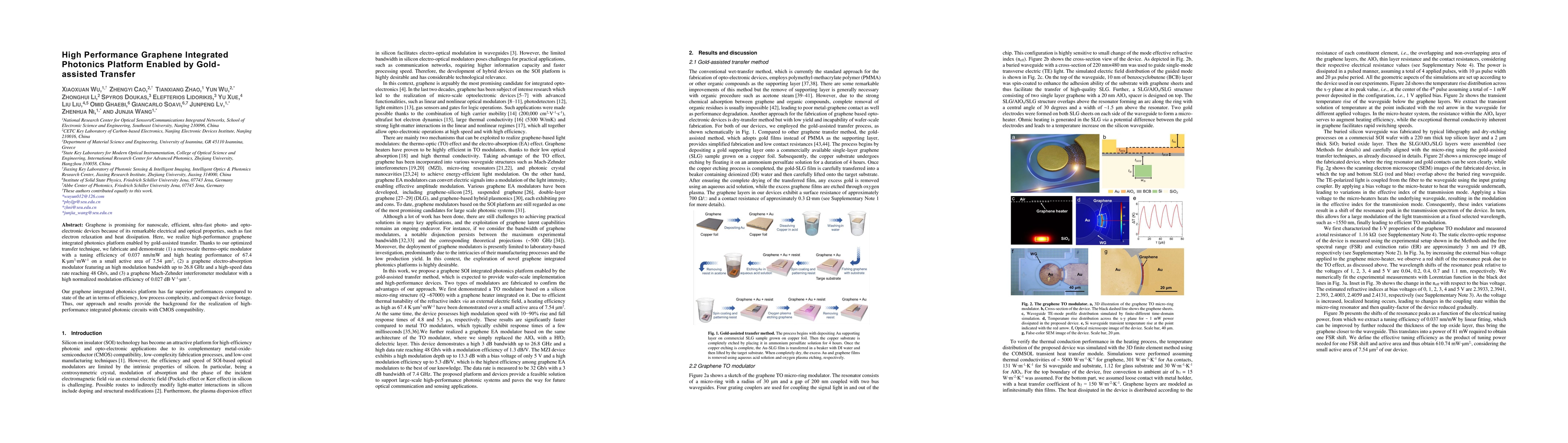 Thumbnail for High Performance Graphene Integrated Photonics Platform Enabled by
  Gold-assisted Transfer