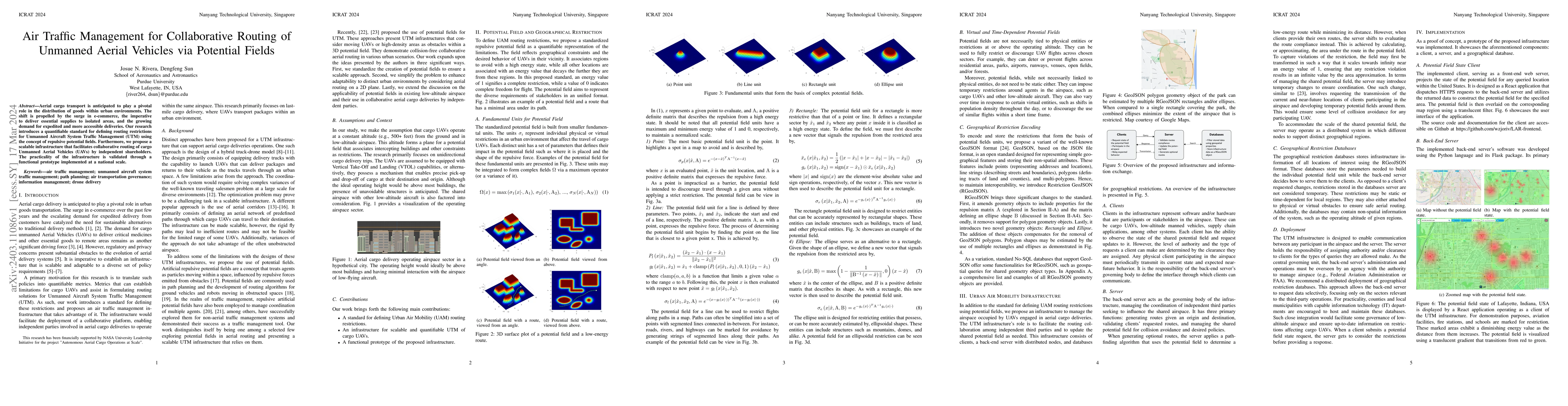 Thumbnail for Air Traffic Management for Collaborative Routing of Unmanned Aerial
  Vehicles via Potential Fields