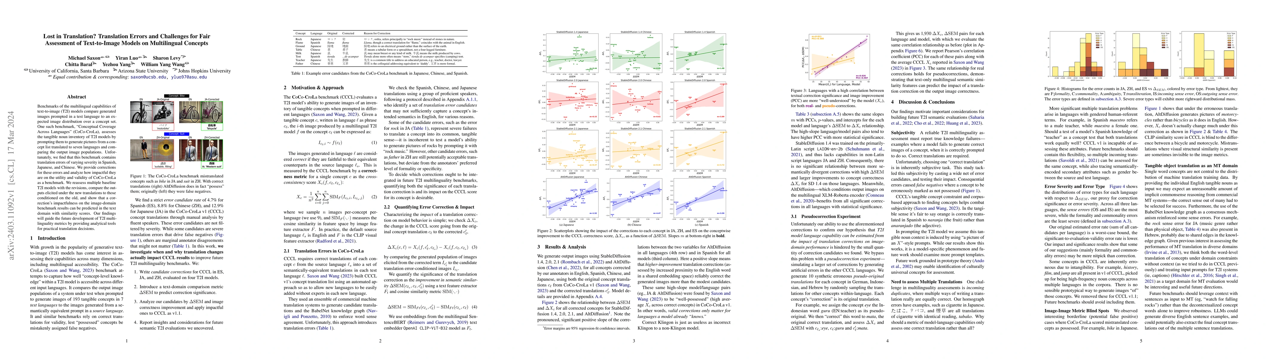 Thumbnail for Lost in Translation? Translation Errors and Challenges for Fair
  Assessment of Text-to-Image Models on Multilingual Concepts