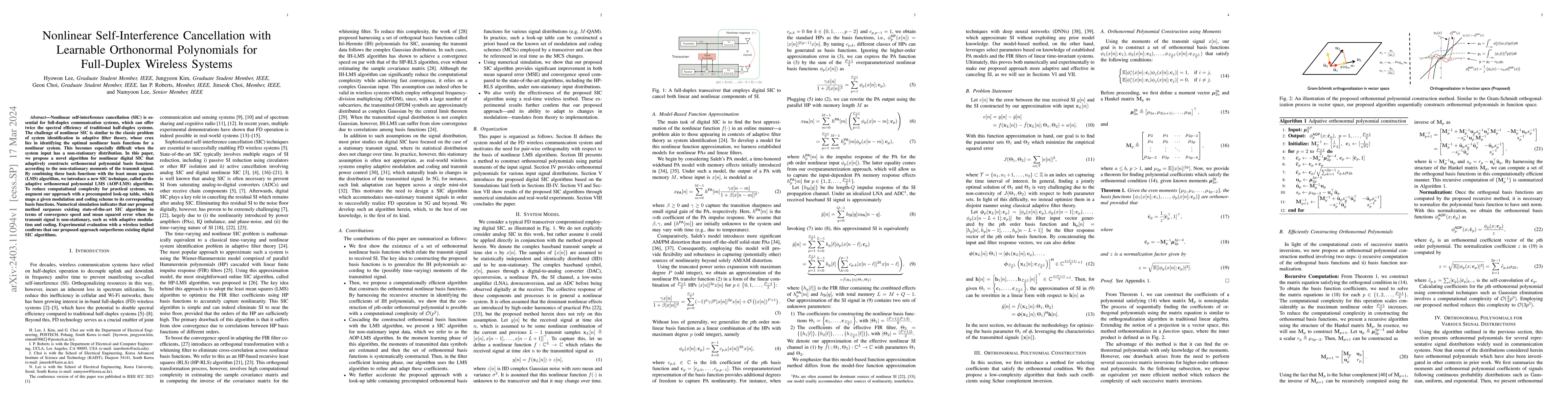 Thumbnail for Nonlinear Self-Interference Cancellation With Learnable Orthonormal
  Polynomials for Full-Duplex Wireless Systems