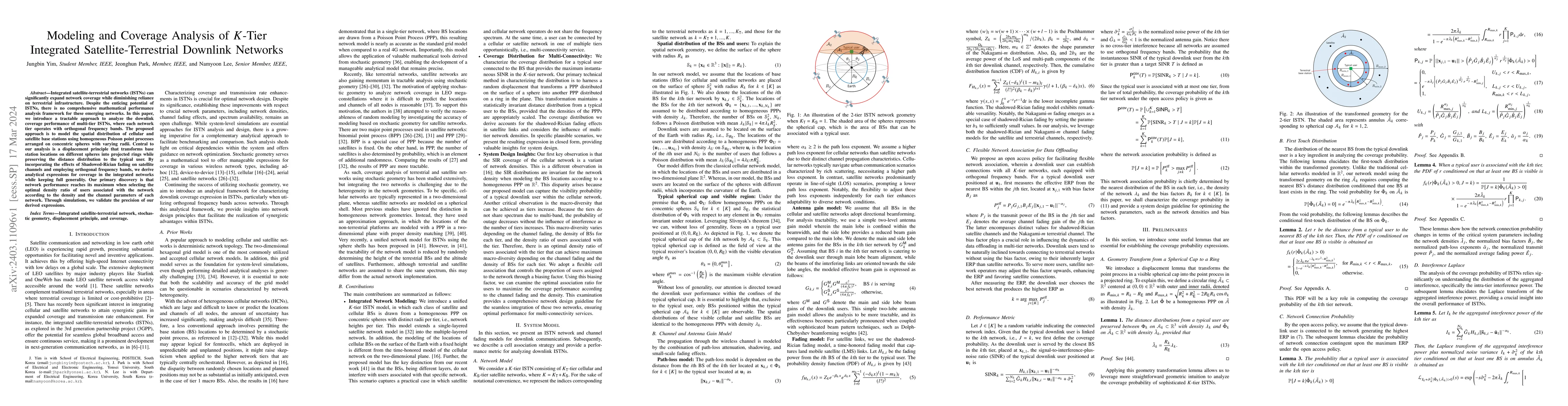 Thumbnail for Modeling and Coverage Analysis of K-Tier Integrated
  Satellite-Terrestrial Downlink Networks